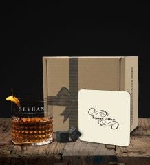 BK Gift Kişiye Özel İsimli Frasera Viski Kadehi Ahşap Bardak Altlığı ve Viski Taşı Hediye Seti-20, Sevgiliye Hediye, Babaya Hediye