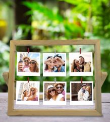 BK Gift Kişiye Özel 6 Fotoğraflı Masaüstü İpli Mandallı Fotoğraf Çerçevesi