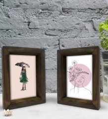 Bk Gift Dekoratif 2'li Doğal Masif Ahşap Çerçeve 15x20cm-44