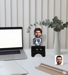 Kişiye Özel Erkek Radyolojist Karikatürlü Ahşap Biblo Telefon Standı-1