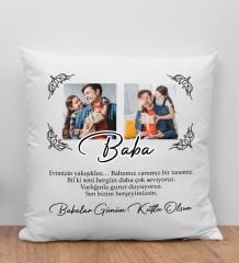 BK Gift Kişiye Özel Fotoğraflı Babalar Günü Tasarımlı Beyaz Kırlent Yastık-2, Babaya Hediye, Ev Dekorasyonu, Babalar Günü Hediyesi