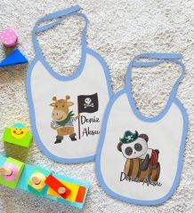 BK Kids Kişiye Özel Sevimli Korsan Tasarımlı 2’li Mavi Mama Önlüğü-1
