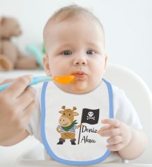 BK Kids Kişiye Özel Sevimli Korsan Tasarımlı 2’li Mavi Mama Önlüğü-1