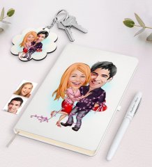 Kişiye Özel Sevgili Karikatürlü Beyaz Defter Kalem ve Anahtarlık Hediye Seti-2