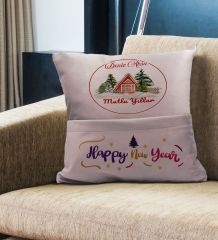 BK Gift Kişiye Özel Yılbaşı Tasarımlı Organizer Kumanda ve Atıştırmalık Cepli Pembe Kırlent Yastık, Yılbaşı Hediyesi- 3, Yeni Yıl Hediyeleri