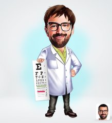 Kişiye Özel Erkek Göz Doktoru Karikatürlü Sosyal Medya Dijital Profil Fotoğrafı - Model 1