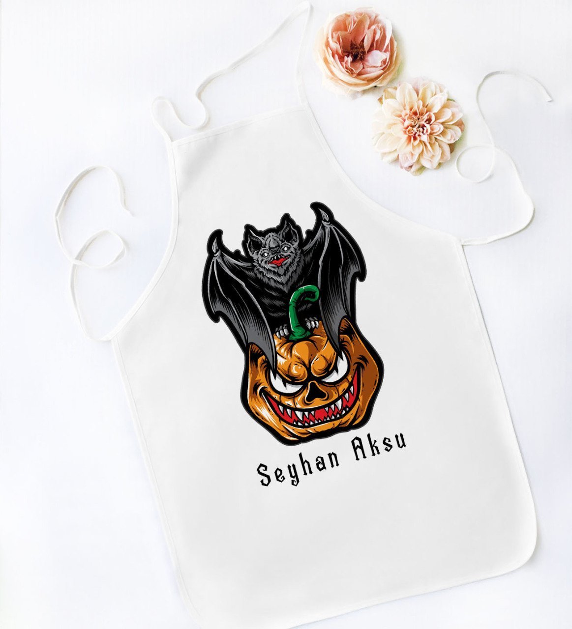 Kişiye Özel Happy Halloween Tasarımlı Beyaz Mutfak Önlüğü-6