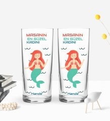 Kişiye Özel Renkli Baskılı Masanın En Güzel Kadını Tasarımlı İkili Rakı Bardağı Seti-1