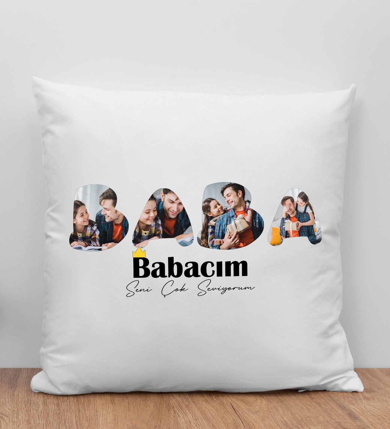 BK Gift Kişiye Özel Fotoğraflı Babalar Günü Tasarımlı Beyaz Kırlent Yastık-1, Babaya Hediye, Ev Dekorasyonu, Babalar Günü Hediyesi