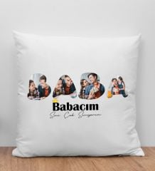 BK Gift Kişiye Özel Fotoğraflı Babalar Günü Tasarımlı Beyaz Kırlent Yastık-1, Babaya Hediye, Ev Dekorasyonu, Babalar Günü Hediyesi