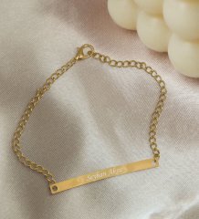 BK Gift Kişiye Özel İsimli Slim Gold Plakalı Bileklik
