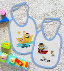 BK Kids Kişiye Özel Sevimli Kaptan Tasarımlı 2’li Mavi Mama Önlüğü-1