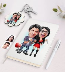 Kişiye Özel Sevgili Karikatürlü Beyaz Defter Kalem ve Anahtarlık Hediye Seti-1