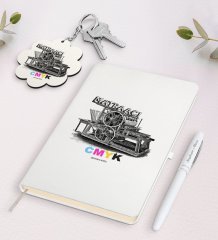 Kişiye Özel Matbaacı Beyaz Defter Kalem ve Anahtarlık Hediye Seti