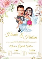 Kişiye Özel Karikatürlü Bitmeyen Düğün Davetiyesi Model 3