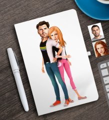 Kişiye Özel Sevgililer Karikatürlü Beyaz Defter ve Kalem Hediye Seti-39