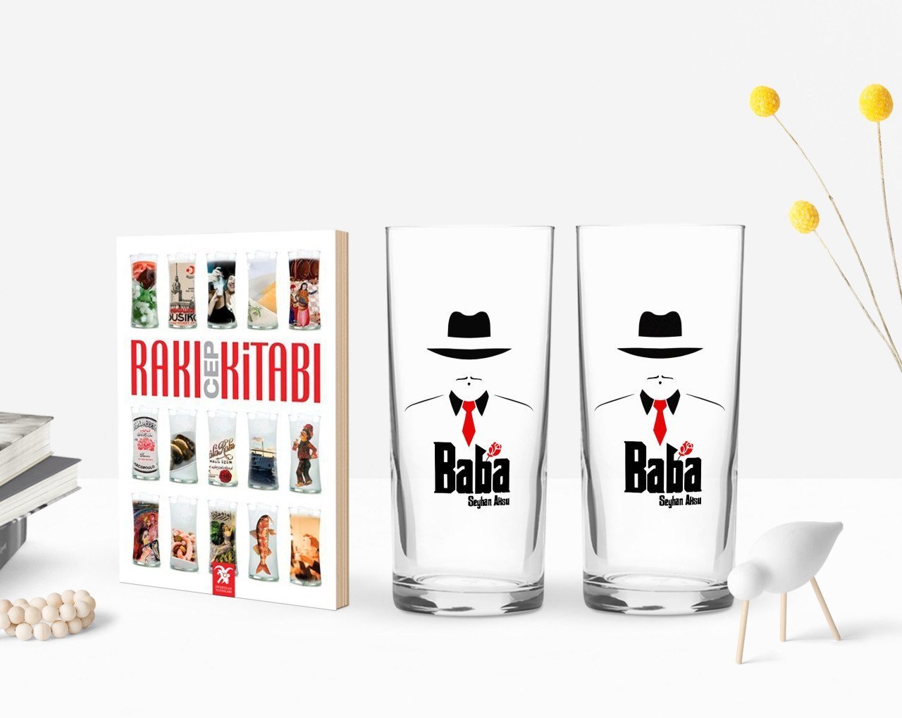 Kişiye Özel Renkli Baskılı Godfather Baba Tasarımlı İkili Rakı Bardağı ve Rakı Cep Kitabı Hediye Seti-17