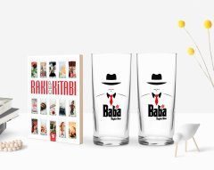 Kişiye Özel Renkli Baskılı Godfather Baba Tasarımlı İkili Rakı Bardağı ve Rakı Cep Kitabı Hediye Seti-17
