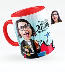 Kişiye Özel Bayan Avukat Karikatürlü Kırmızı Kupa Bardak - 2