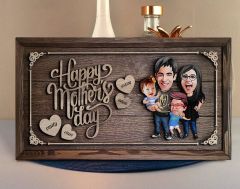 BK Gift Özel Yapım Kabartma Figür Temalı Karikatür Aile Tasarımlı Meşe Ağacı Ahşap Tablo, Anneler Günü Hediyesi, Anneye Hediye-3