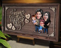 BK Gift Özel Yapım Kabartma Figür Temalı Karikatür Aile Tasarımlı Meşe Ağacı Ahşap Tablo, Anneler Günü Hediyesi, Anneye Hediye-3