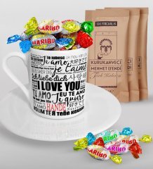 Kişiye Özel Sevgililer Günü Türk Kahvesi Fincanı Mehmet Efendi Kahve ve Haribo Şeker Hediye Seti-72