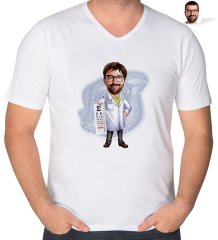 Kişiye Özel Erkek Göz Doktoru Karikatürlü V Yaka Tişört-1