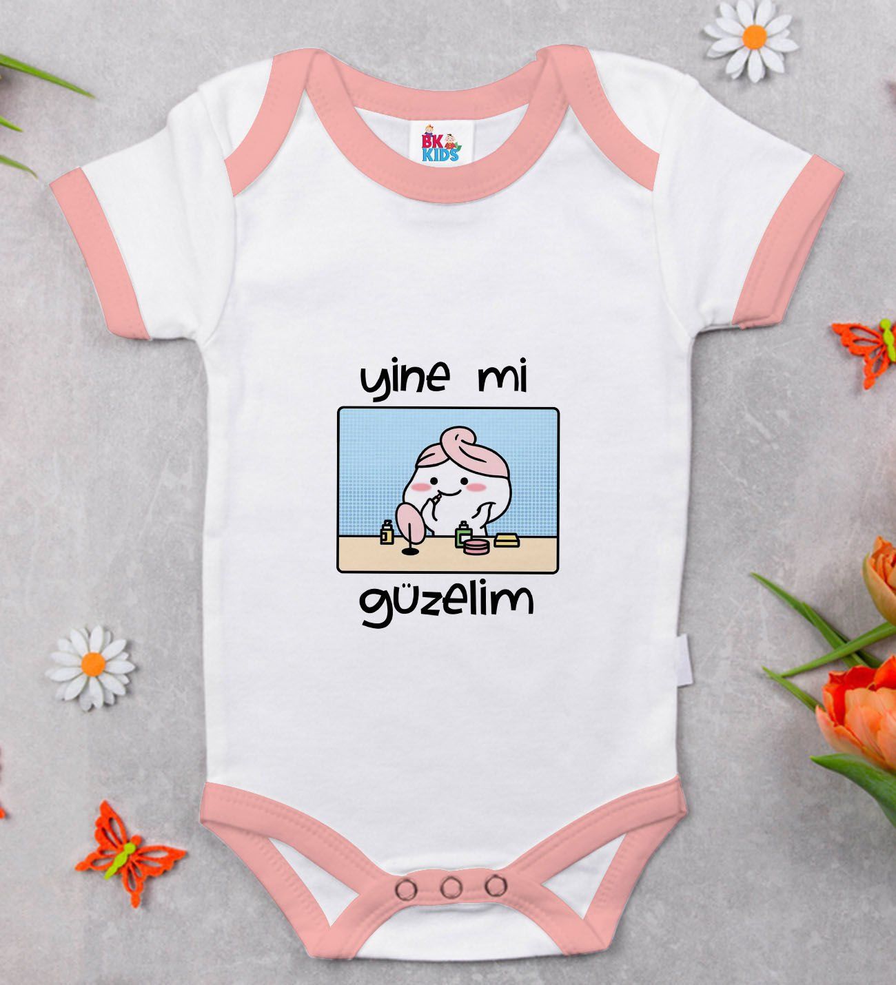 BK Kids Yine Mi Güzelim Tasarımlı Pembe Bebek Body Zıbın-1