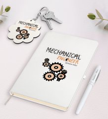 Kişiye Özel Makine Mühendisi Beyaz Defter Kalem ve Anahtarlık Hediye Seti