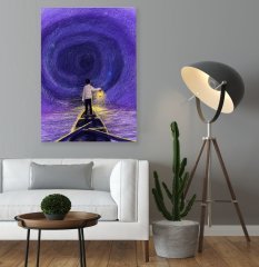 BK Home Gece Girdabına Süzülen Kayıktaki Adam Tasarımlı Kanvas Tablo 50x70cm
