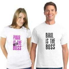 Kişiye Özel İkili Boss & Real Boss Beyaz Takım Tişört