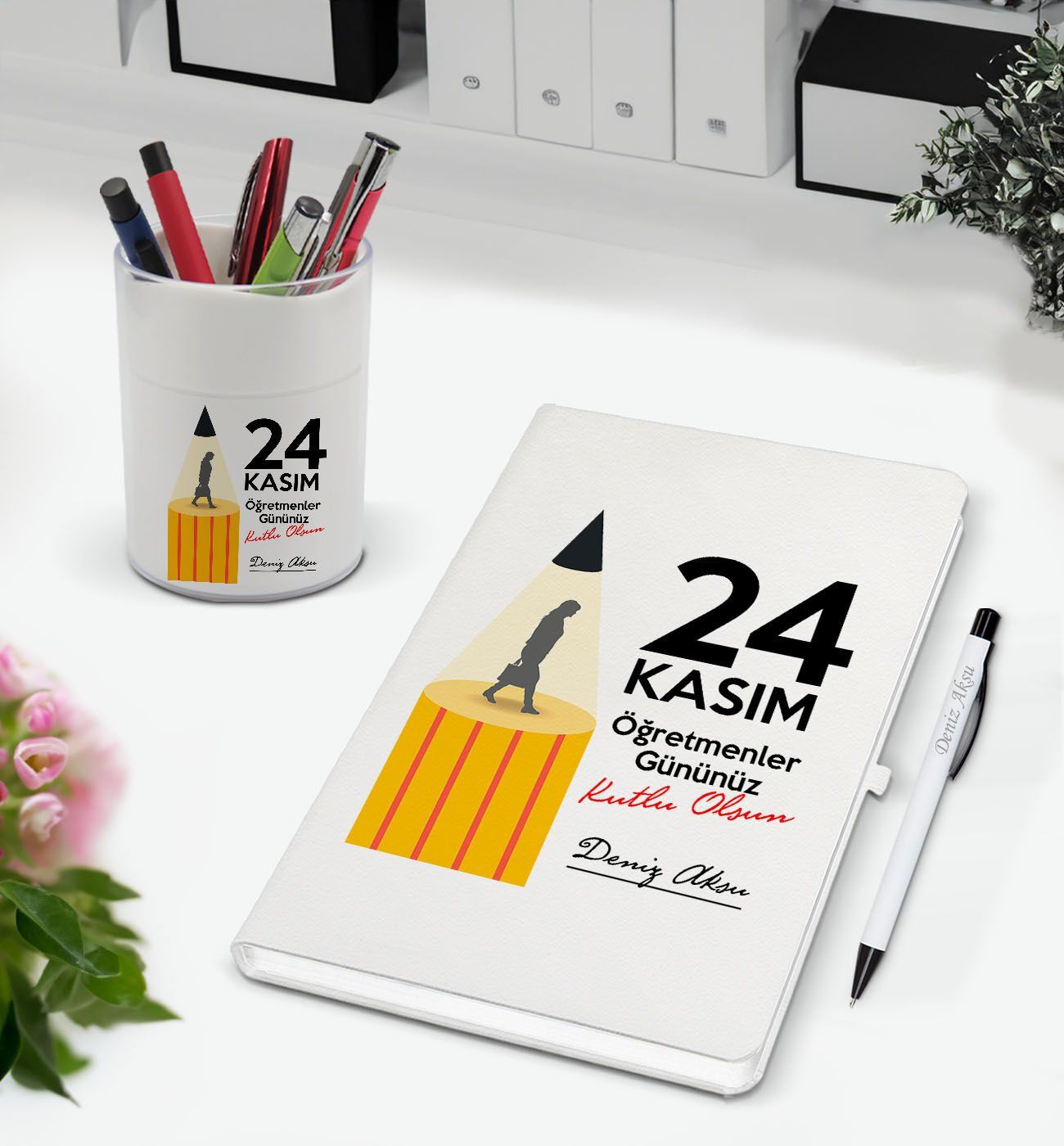 BK Gift Kişiye Özel İsimli Öğretmenler Günü Tasarımlı Defter Kalem ve Kalemlik Hediye Seti, Öğretmene Hediye, Öğretmenler Günü - 7