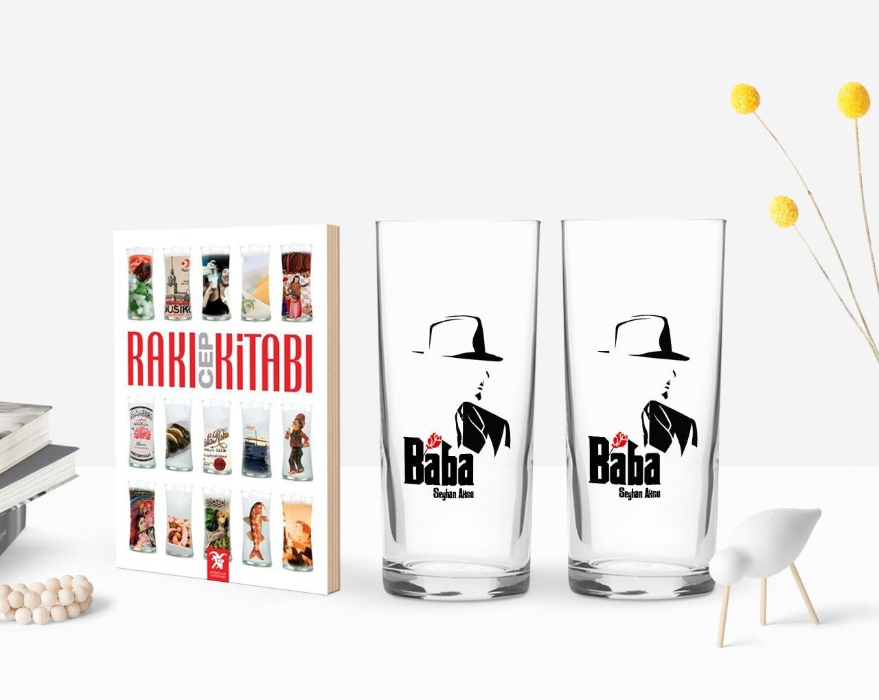 Kişiye Özel Renkli Baskılı Godfather Baba Tasarımlı İkili Rakı Bardağı ve Rakı Cep Kitabı Hediye Seti-16
