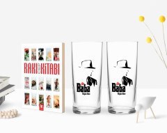 Kişiye Özel Renkli Baskılı Godfather Baba Tasarımlı İkili Rakı Bardağı ve Rakı Cep Kitabı Hediye Seti-16