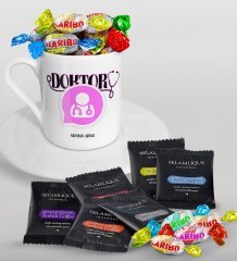 Kişiye Özel Doktor Türk Kahvesi Fincanı Selamlique Karışık Türk Kahvesi ve Haribo Şeker Hediye Seti-12