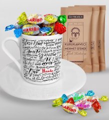 Kişiye Özel Sevgililer Günü Türk Kahvesi Fincanı Mehmet Efendi Kahve ve Haribo Şeker Hediye Seti-71