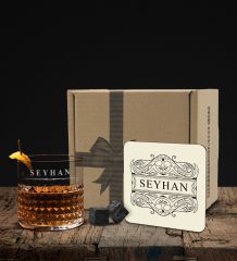 BK Gift Kişiye Özel İsimli Frasera Viski Kadehi Ahşap Bardak Altlığı ve Viski Taşı Hediye Seti-17, Sevgiliye Hediye, Babaya Hediye