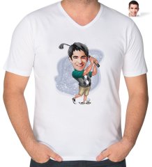 Kişiye Özel Erkek Golfçu Karikatürlü V Yaka Tişört-1