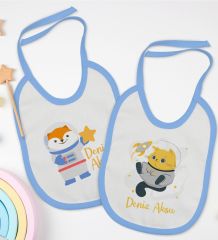 BK Kids Kişiye Özel Sevimli Astronot Tasarımlı 2’li Mavi Mama Önlüğü-1