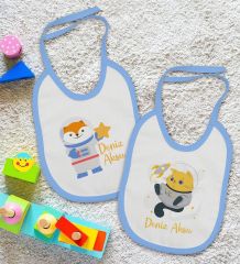 BK Kids Kişiye Özel Sevimli Astronot Tasarımlı 2’li Mavi Mama Önlüğü-1