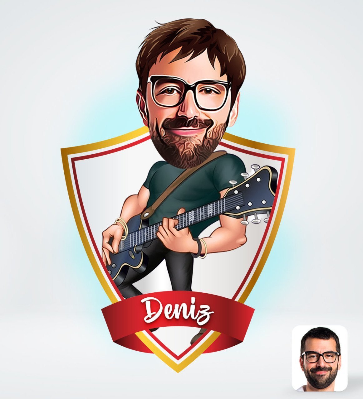 Kişiye Özel İsimli Erkek Gitarist Tasarımlı Dijital Karikatür-1