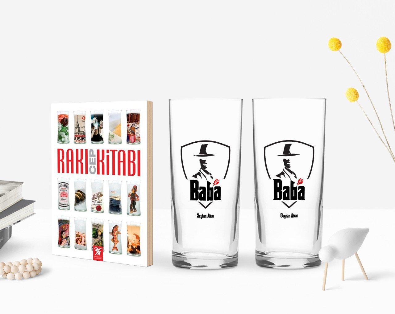 Kişiye Özel Renkli Baskılı Godfather Baba Tasarımlı İkili Rakı Bardağı ve Rakı Cep Kitabı Hediye Seti-15