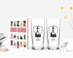 Kişiye Özel Renkli Baskılı Godfather Baba Tasarımlı İkili Rakı Bardağı ve Rakı Cep Kitabı Hediye Seti-15