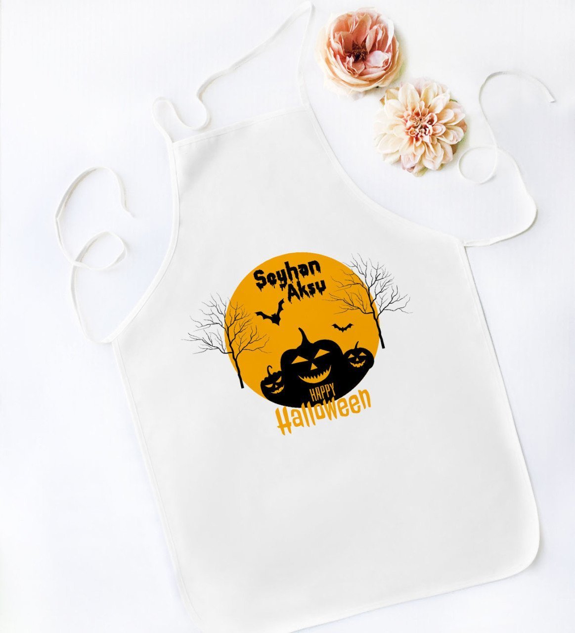 Kişiye Özel Happy Halloween Tasarımlı Beyaz Mutfak Önlüğü-3