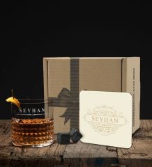 BK Gift Kişiye Özel İsimli Frasera Viski Kadehi Ahşap Bardak Altlığı ve Viski Taşı Hediye Seti-16, Sevgiliye Hediye, Babaya Hediye
