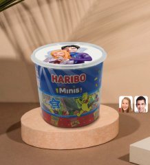 Kişiye Özel Sevgililer Karikatürlü Dev Boy Haribo Minis Kovası (10gx100adet) Model 89