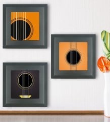 BK Gift Gitar Tasarımlı 3’lü Ahşap Çerçeveli Taş Duvar Dekoru-36
