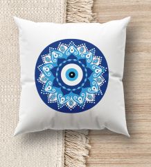 BK Gift Nazar Tasarımlı Beyaz Kırlent Yastık, Ev Hediyesi, Ev Dekorasyonu, Dekoratif Hediye-2