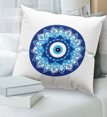 BK Gift Nazar Tasarımlı Beyaz Kırlent Yastık, Ev Hediyesi, Ev Dekorasyonu, Dekoratif Hediye-2