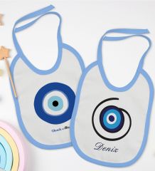 BK Kids Kişiye Özel Nazar Boncuğu Tasarımlı 2’li Mavi Mama Önlüğü-1